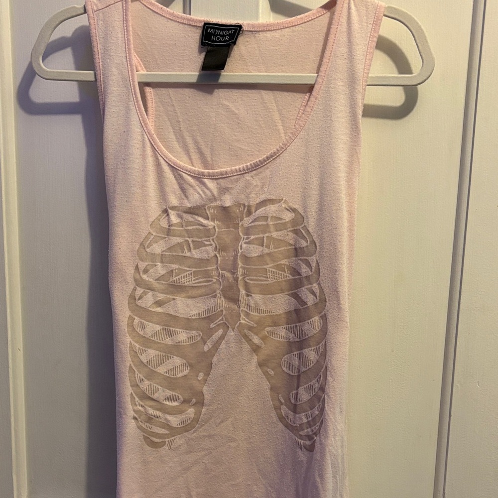 Midnight Hour | Women’s XL Pink Skeleton Ribcage Tank Top